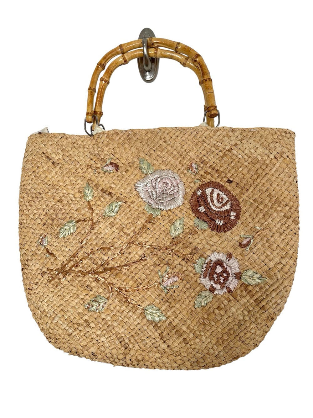 Boho Straw Woven Bamboo Floral Handbag Summer Beachy Euro Summer Prairiecore